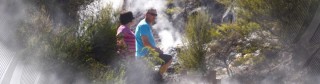 Steam rising over the geothermal pools at Orakei Korako