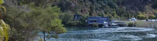 View of Orakei Korako Visitor's Centre across the Waikato