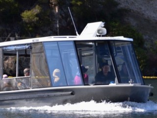 Image of the Orakei Korako ferry taking visitors across Lake Ohakuri to the geothermal attraction