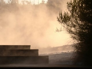 Image of geothermal steam rising next to a walkway at Orakei Korako - Taupo / Rotorua Geothermal Attraction